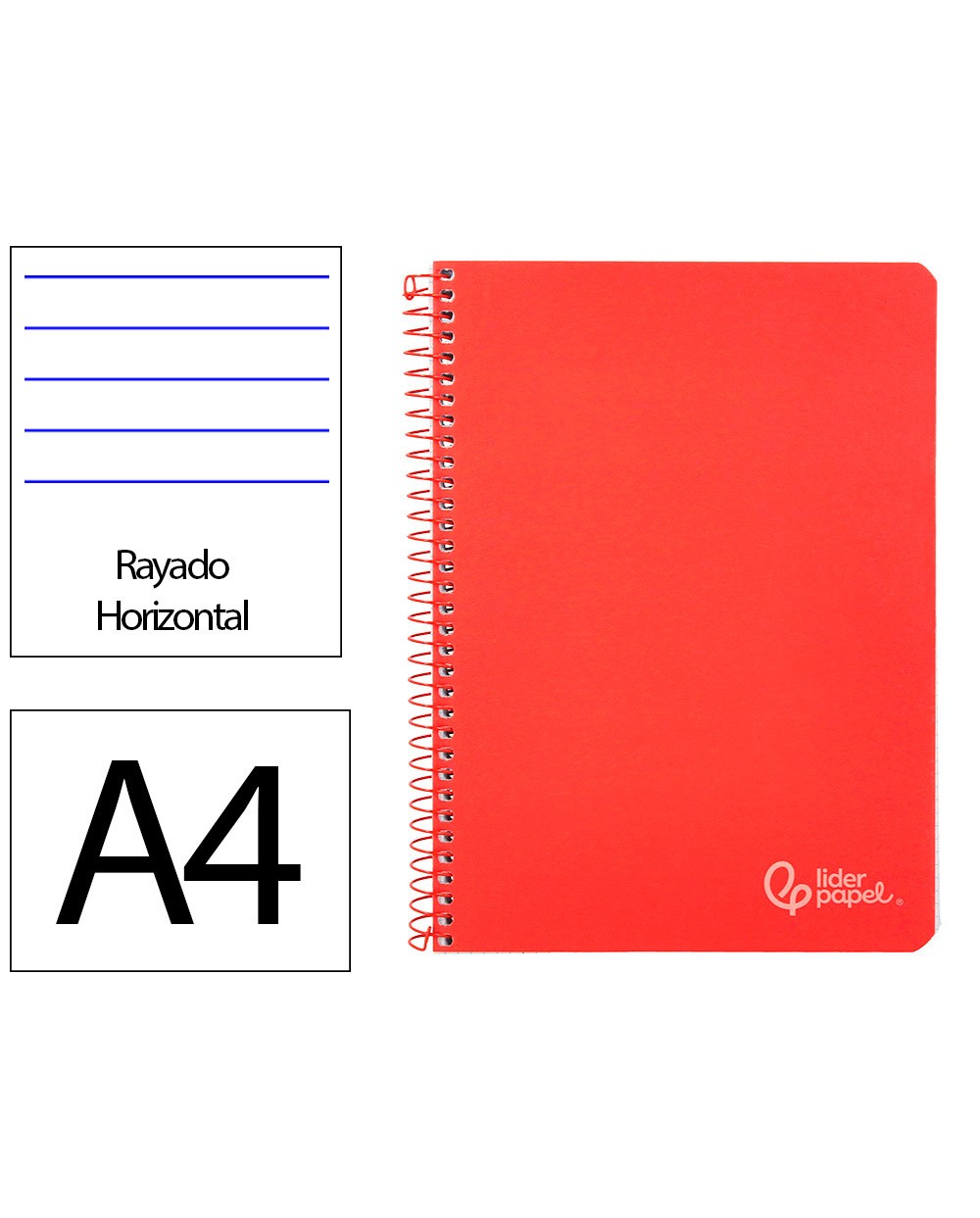 Cuaderno espiral liderpapel din a4 witty tapa dura 80h 90gr rayado horizontal con margen color rojo
