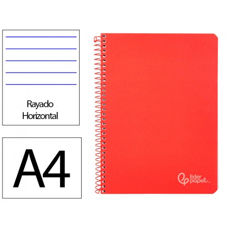 Cuaderno espiral liderpapel din a4 witty tapa dura 80h 90gr rayado horizontal con margen color rojo