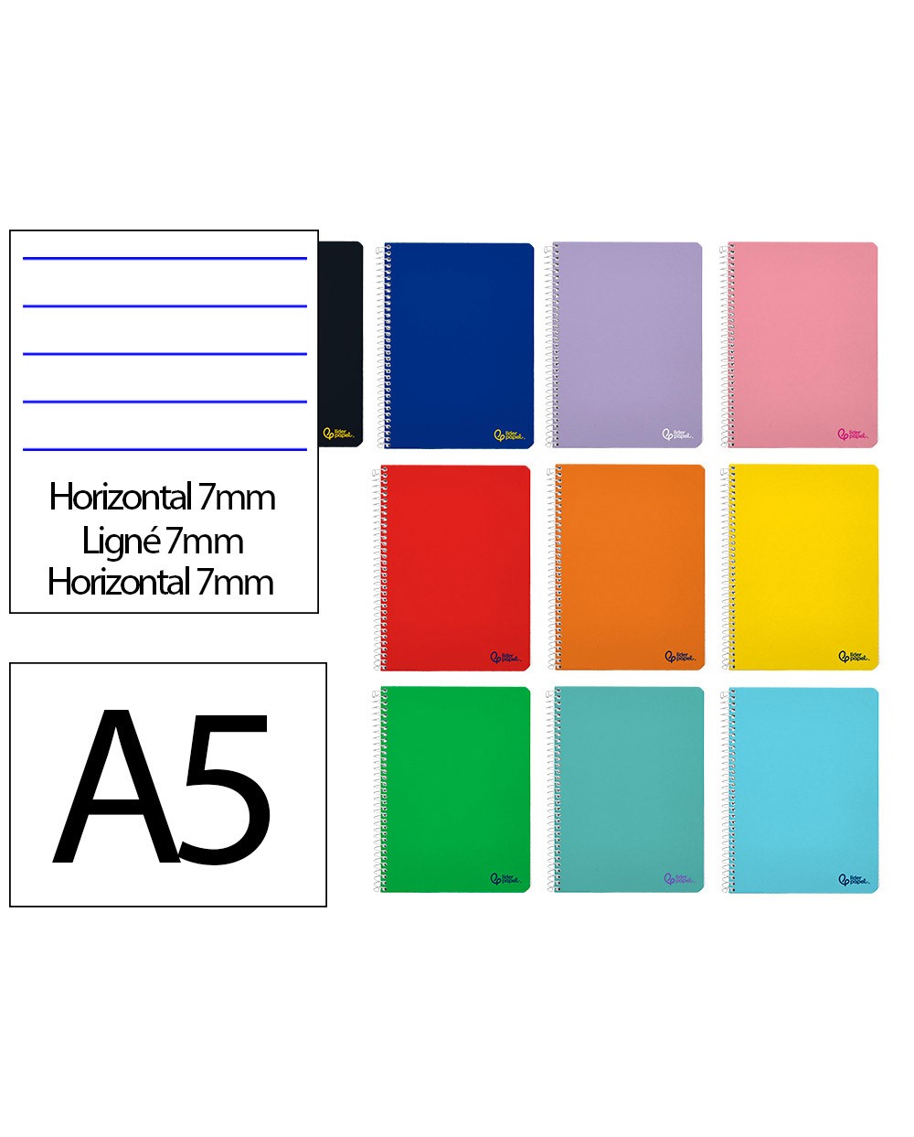 Cuaderno espiral liderpapel a5 micro smart tapa blanda 80h 75r horizontal 7mm doble margen 6 taladros colores