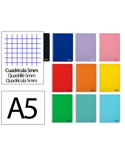 Cuaderno espiral liderpapel a5 micro smart tapa blanda 80h 75gr cuadro 5mm doble margen 6 taladros colores