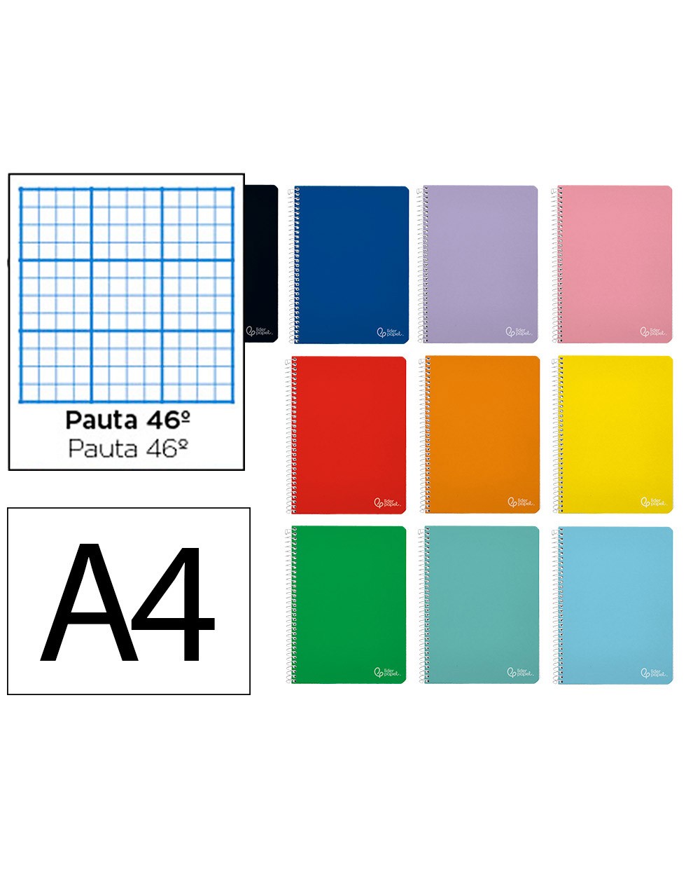 Cuaderno espiral liderpapel din a4 witty tapa dura 80h 90gr rayado nº46 colores surtidos