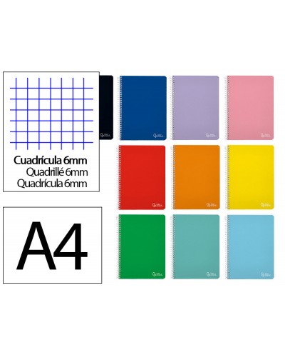 Cuaderno espiral liderpapel din a4 witty tapa dura 80h 90gr cuadro 6mm con margen colores surtidos