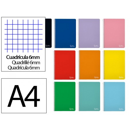 Cuaderno espiral liderpapel din a4 witty tapa dura 80h 90gr cuadro 6mm con margen colores surtidos
