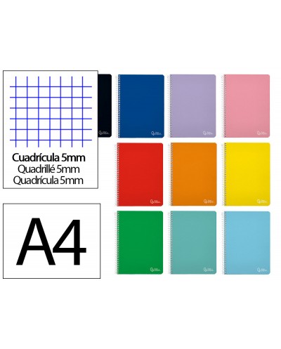 Cuaderno espiral liderpapel din a4 witty tapa dura 80h 90gr cuadro 5mm con margen colores surtidos