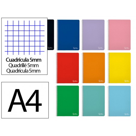 Cuaderno espiral liderpapel din a4 witty tapa dura 80h 90gr cuadro 5mm con margen colores surtidos