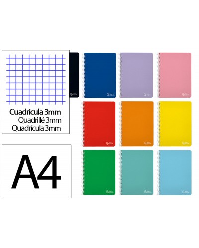 Cuaderno espiral liderpapel din a4 witty tapa dura 80h 90gr cuadro 3mm con margen colores surtidos