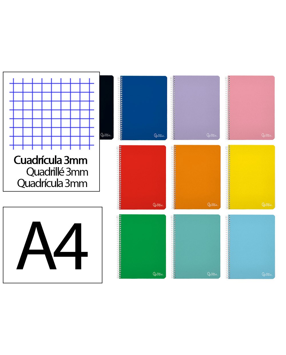 Cuaderno espiral liderpapel din a4 witty tapa dura 80h 90gr cuadro 3mm con margen colores surtidos