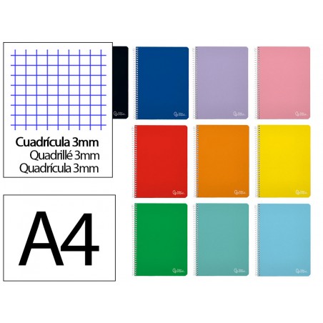 Cuaderno espiral liderpapel din a4 witty tapa dura 80h 90gr cuadro 3mm con margen colores surtidos
