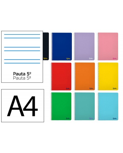 Cuaderno espiral liderpapel din a4 smart tapa blanda 80h 75gr rayado montessori 5mm con margen colores surtidos