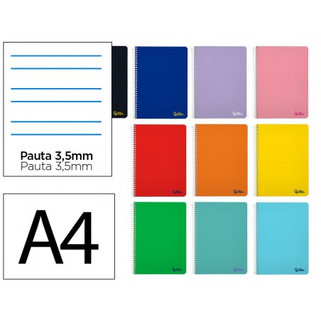 Cuaderno espiral liderpapel din a4 smart tapa blanda 80h 75gr rayado montessori 35mm con margen colores surtidos