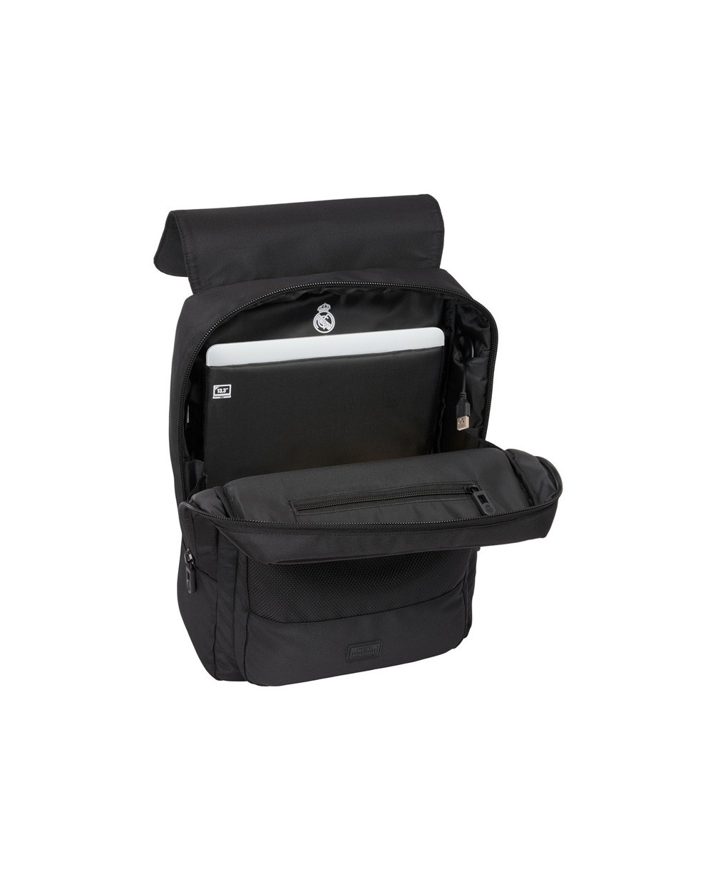 Mochila safta con solapa portatil 133 usb real madrid premium 120x290x390 mm