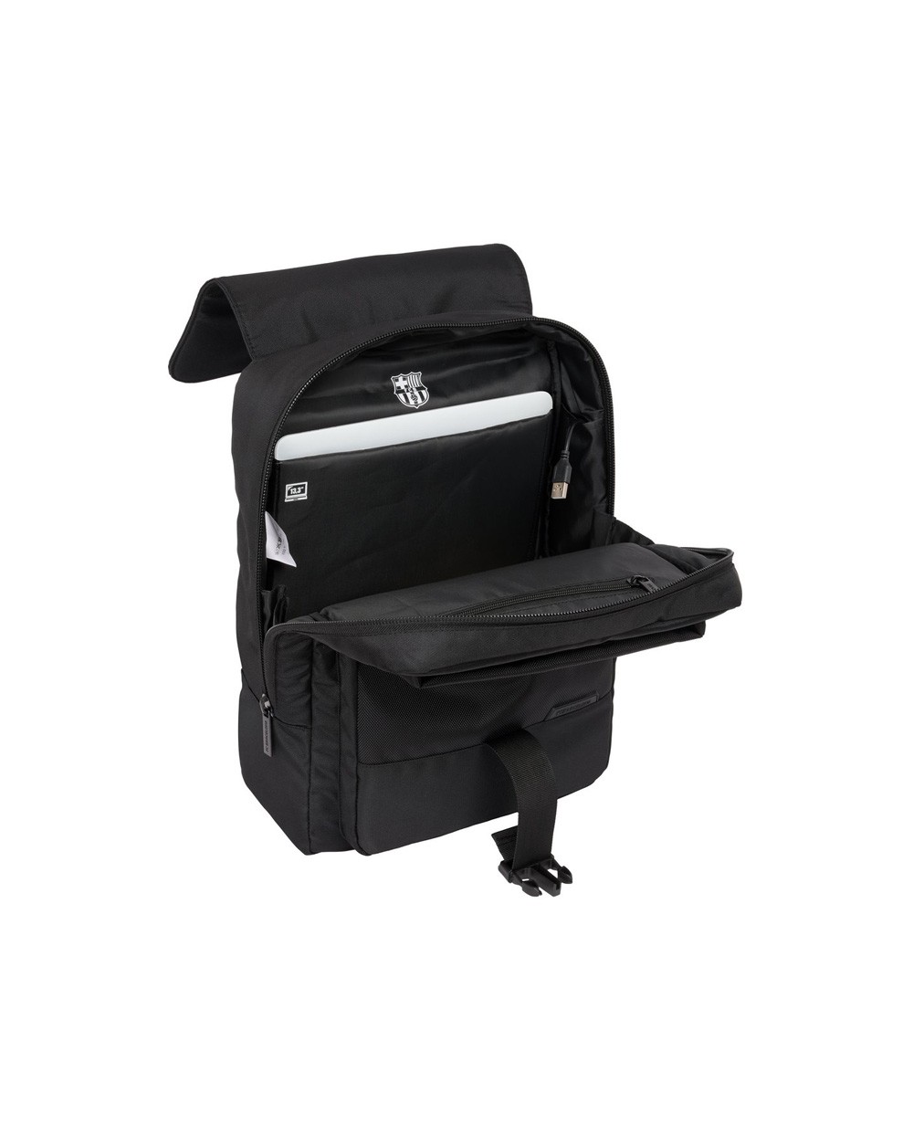 Mochila safta con solapa portatil 133 usb fc barcelona premium black 120x290x390 mm
