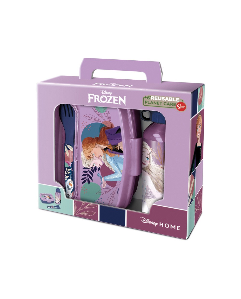Set de botella portaliquidos y sandwichera safta cubiertos frozen ice magic 180x210x70 mm