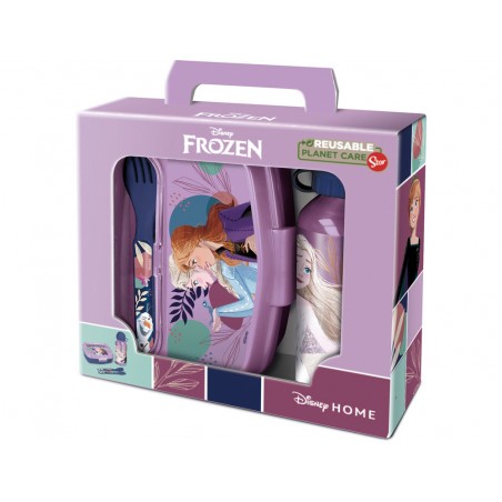 Set de botella portaliquidos y sandwichera safta cubiertos frozen ice magic 180x210x70 mm