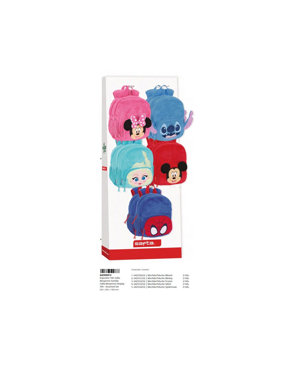 Relleno expositor safta 945 mochilas peluche guarderia 1580x650x280 mm
