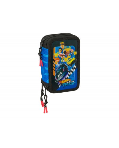 Plumier escolar safta triple 37 piezas hot wheels let s race 195x125x55 mm