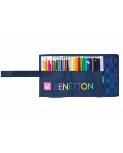 Plumier escolar safta enrollable 27 piezas benetton damero 200x70x70 mm