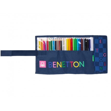 Plumier escolar safta enrollable 27 piezas benetton damero 200x70x70 mm