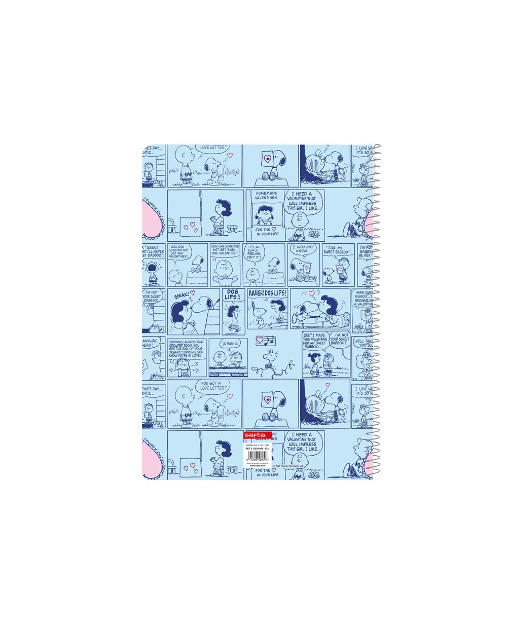 Cuaderno espiral safta tapa extradura folio 80 hojas cuadro 4 mm 60 gr snoopy love