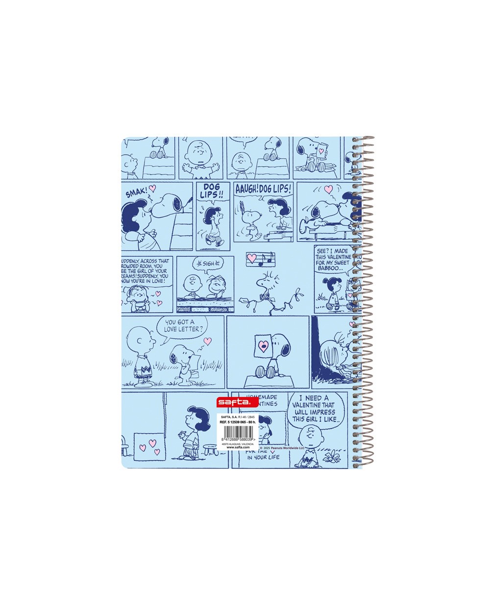 Cuaderno espiral safta tapa extradura cuarto 80 hojas cuadro 4 mm 60 gr snoopy love