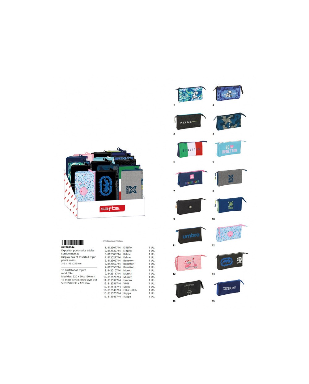 Expositor bolso escolar portatodo safta triples 195x315x235 mm