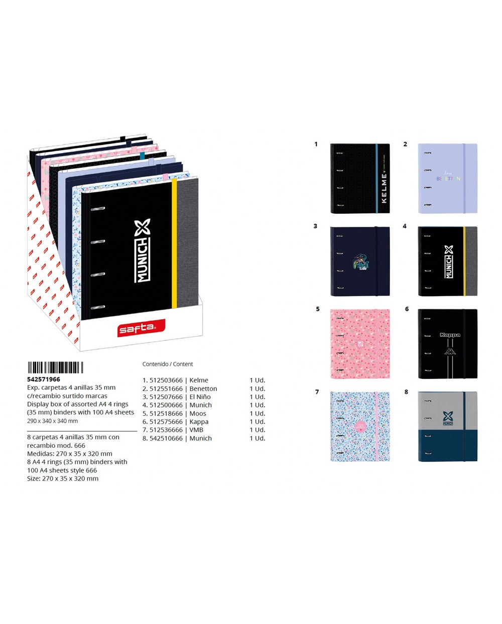 Expositor carpeta con recambio safta din a4 cuadro 5 mm polipropileno foam 4 anillas 35mm 340x290x340 mm