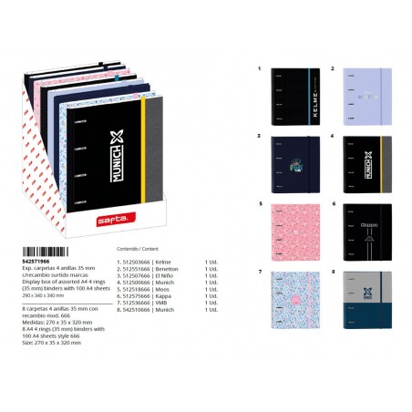 Expositor carpeta con recambio safta din a4 cuadro 5 mm polipropileno foam 4 anillas 35mm 340x290x340 mm
