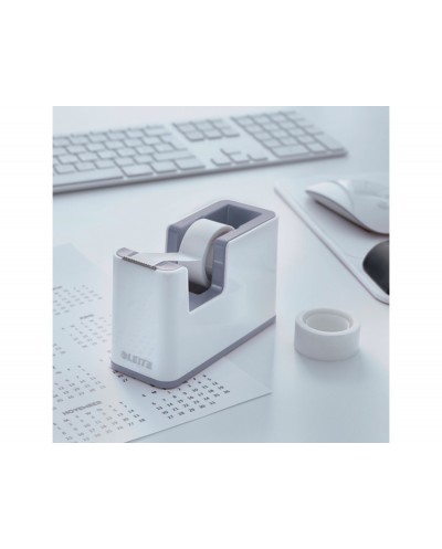 Portarrollo sobremesa leitz wow dual plastico para cintas 33 mt color blanco gris