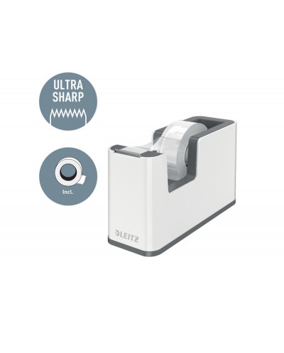 Portarrollo sobremesa leitz wow dual plastico para cintas 33 mt color blanco gris