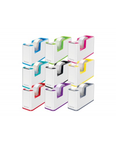 Portarrollo sobremesa leitz wow dual plastico para cintas 33 mt color blanco gris