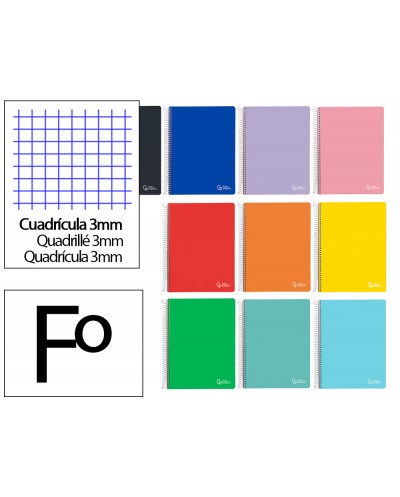 Cuaderno espiral liderpapel din a4 smart tapa blanda 80h 75gr cuadro 3 mm con margen colores surtidos