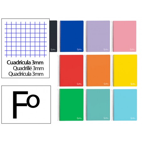Cuaderno espiral liderpapel din a4 smart tapa blanda 80h 75gr cuadro 3 mm con margen colores surtidos
