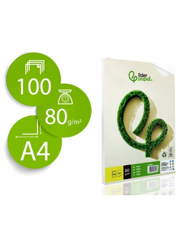 Papel liderpapel a4 80g m2 reciclado liso paquete de 100 hojas
