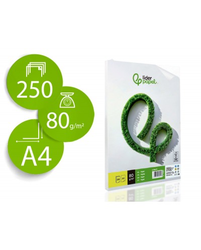 Papel liderpapel a4 80g m2 liso paquete de 250 hojas