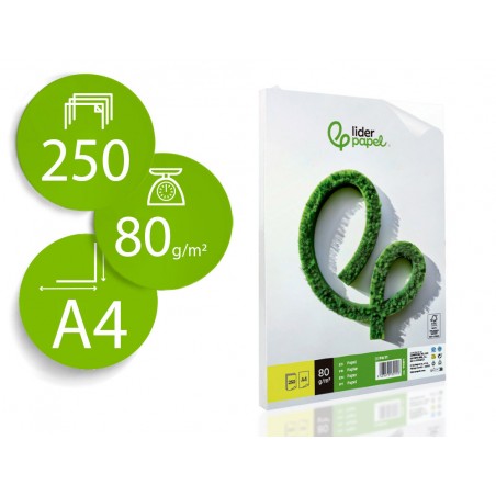 Papel liderpapel a4 80g m2 liso paquete de 250 hojas