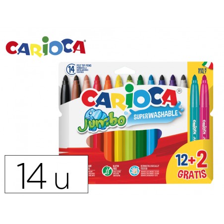Rotulador carioca jumbo punta gruesa estuche de 12 unidades colores surtidos 2 gratis