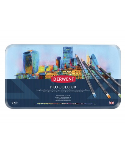 Lapices de colores derwent procolour caja metalica de 72 unidades colores surtidos