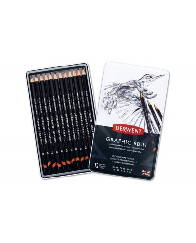 Lapices de grafito derwent caja metalica 12 unidades durezas surtidas