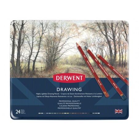Lapices de colores derwent drawing caja metalica 24 unidades colores surtidos