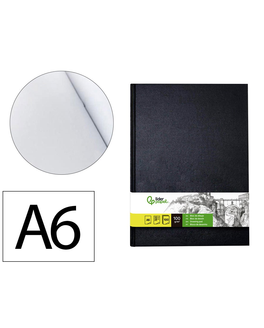 Bloc dibujo liderpapel esbozos encuadernado din a6 148x105 mm 100 hojas 100 gr m2