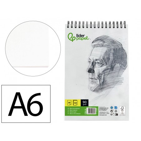 Bloc dibujo liderpapel esbozos espiral din a6 105x148mm 100 hojas 90gr m2 sin recuadro