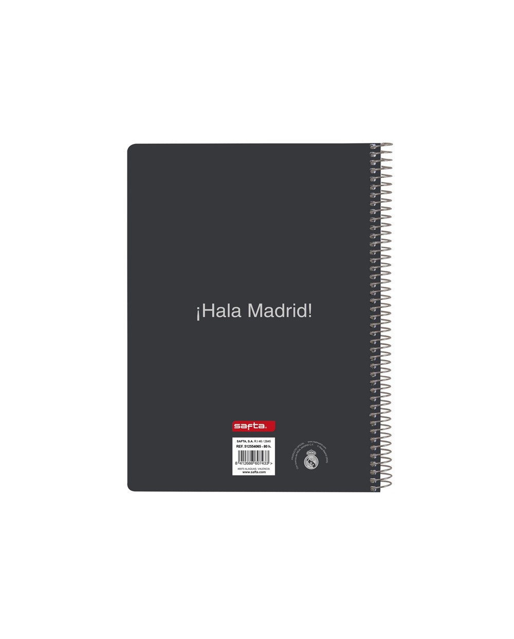 Cuaderno espiral safta cuarto 80h 60gr cuadro 4mm tapa extradura real madrid 1 equipacion 25 26