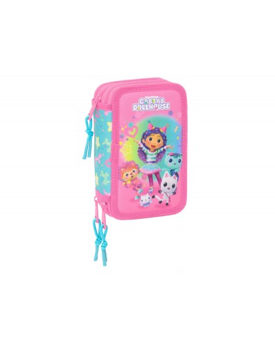 Plumier escolar safta triple 37 piezas gabby s dollhouse confetti 195x125x55 mm