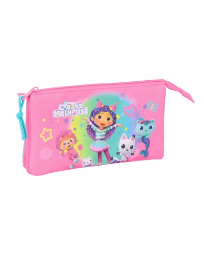 Bolso escolar portatodo safta triple gabby s dollhouse confetti 120x220x30 mm