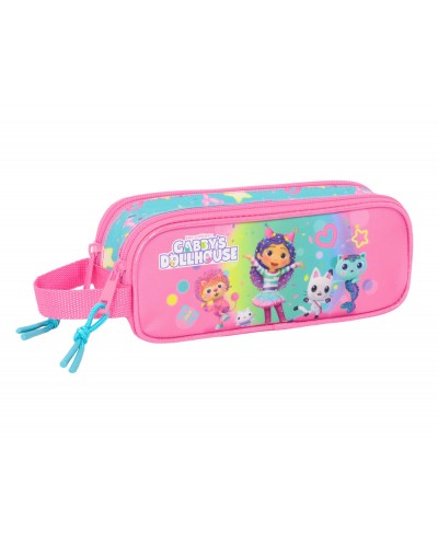 Bolso escolar portatodo safta doble gabby s dollhouse confetti 80x210x60 mm