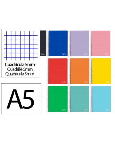 Cuaderno espiral liderpapel a5 micro witty tapa dura 120h 90gr cuadro 5mm 5 bandas 6 taladros colores surtidos