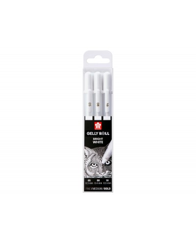 Rotulador roller sakura gelly basic blanco estuche de 3 unidades