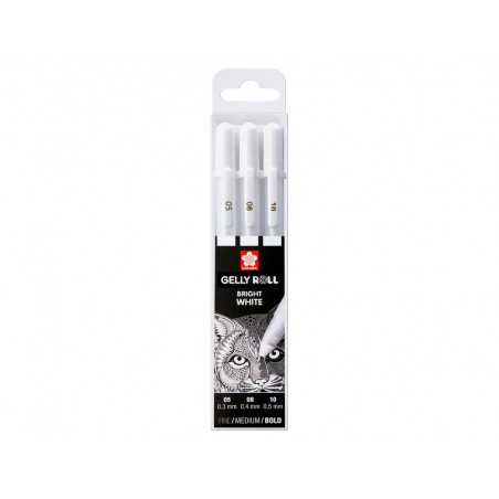 Rotulador roller sakura gelly basic blanco estuche de 3 unidades