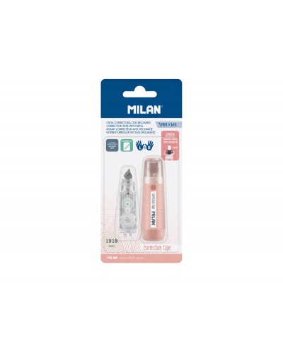 Cinta correctora milan 5 mm x 6 m coleccion 430 since 1918 rosa blister de 1 unidad 1 recambio