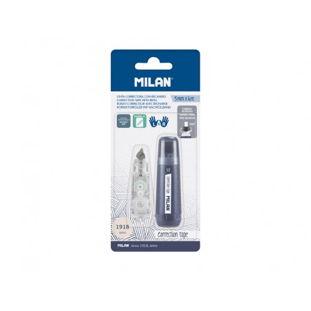 Cinta correctora milan 5 mm x 6 m coleccion 430 since 1918 azul marino blister de 1 unidad 1 recambio
